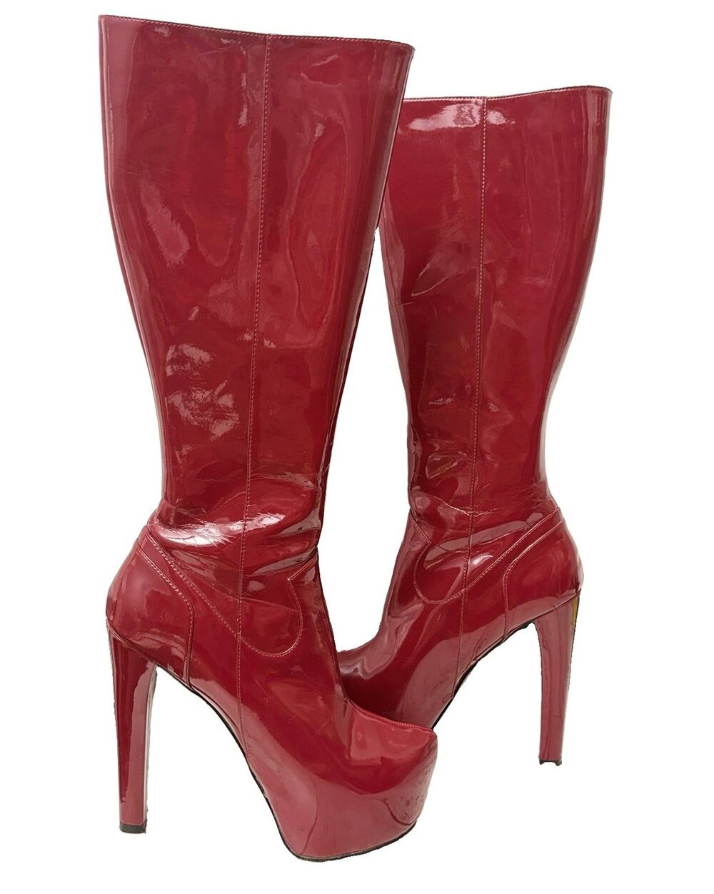 Y2K Bebe Boots Red Patent Knee High Platform Stiletto GoGo Club Kid Boots Size 8